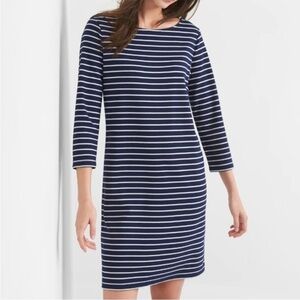 Gap Ponte Knit 3/4 Sleeve Navy & White Nautical Striped Shift Dress, size M